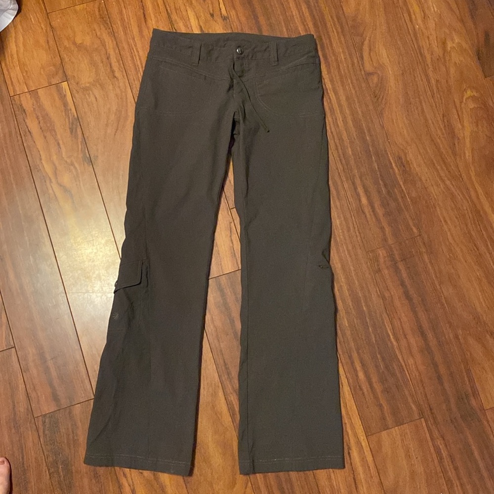 Brown Nylon pants. Low rise W 32”, L 39”, inseam 31.5 S/M